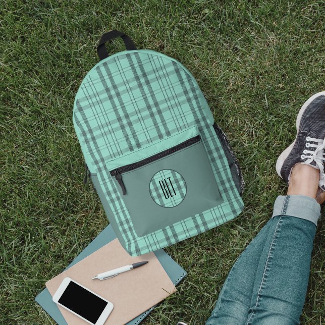 Modern Plaid Ocean Teal Printed Backpack (Creator Uploaded)