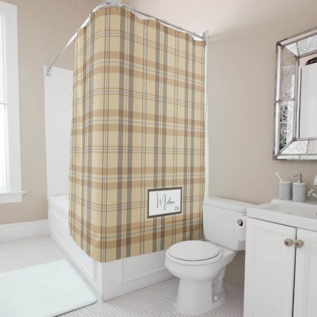 Modern Plaid Parchment Shower Curtain (In Situ)
