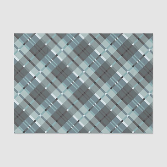 Modern Plaid Pattern in Blue and Grey Tissue Paper (Front)