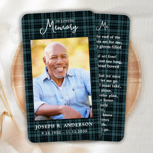 Modern Plaid Photo Funeral Memorial Prayer Card