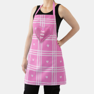 Modern Plaid Pink Heart Collection Apron