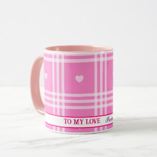 Modern Plaid Pink Heart Collection Mug