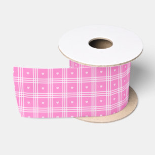 Modern Plaid Pink Heart Collection Satin Ribbon