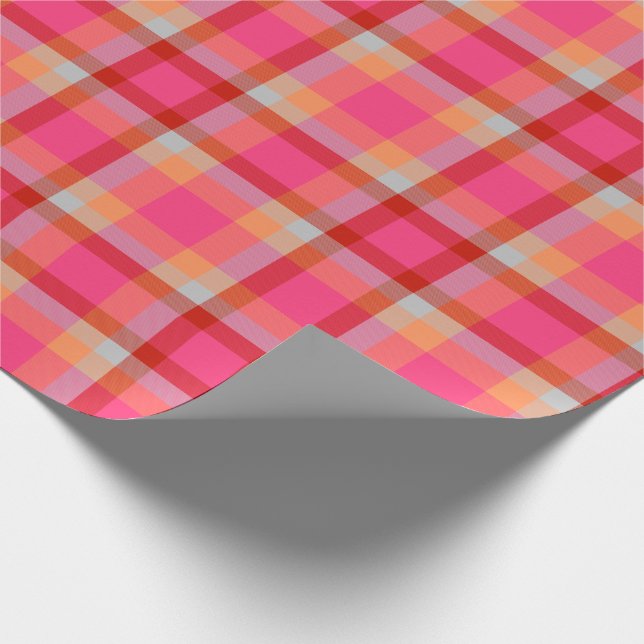 Modern Plaid Pink Orange Wrapping Paper (Corner)