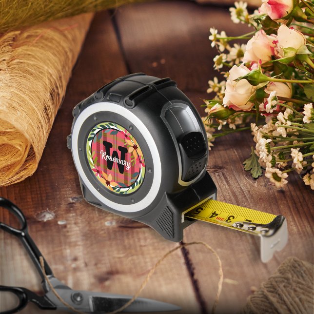 Modern Plaid Rouge Pink Floral Monogram 1 (Creator Uploaded)