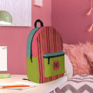 Modern Plaid Rouge Pink Printed Backpack