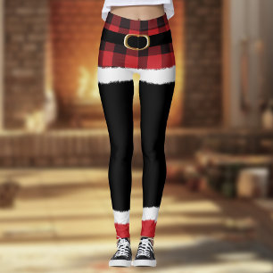 Modern Plaid Santa Costume Cute Funny Christmas  Leggings