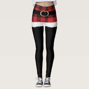 Modern Plaid Santa Costume Cute Funny Christmas Leggings