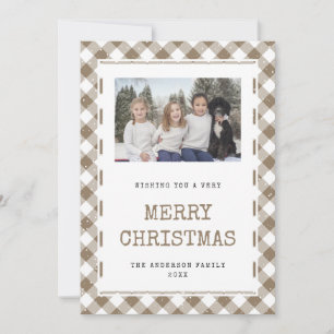 Modern Plaid Snow Photo Merry Christmas Card