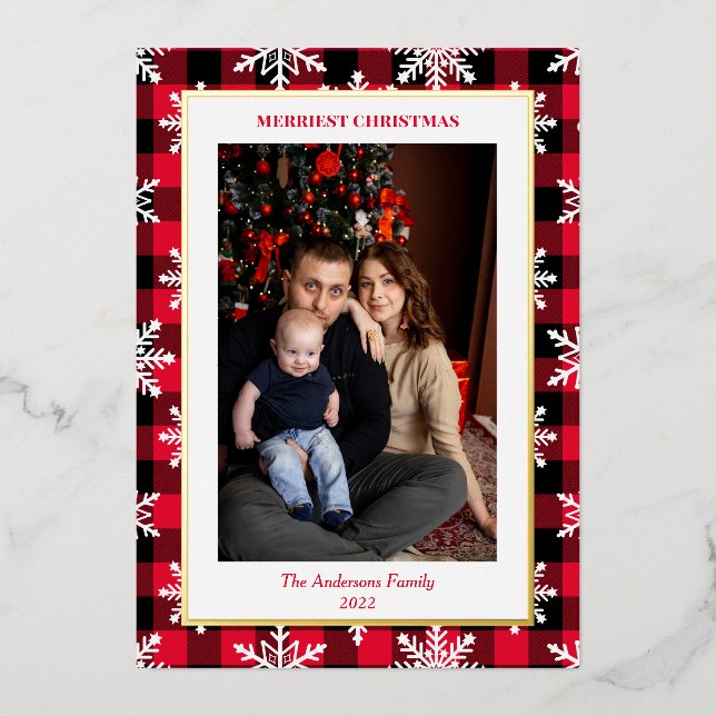  Modern Plaid Snowflake Border Christmas Photo (Front)