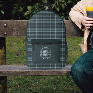Modern Plaid Storm Gray Printed Backpack