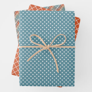 Modern Plaid White Stripes Polkadots Pattern Wrapping Paper Sheet