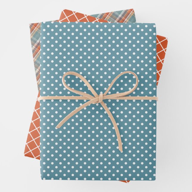 Modern Plaid White Stripes Polkadots Pattern Wrapping Paper Sheet (In situ)