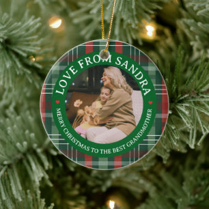 Modern Plaid Wreath Grandmother Photo Christmas Ceramic Tree Decoration