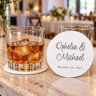 Modern Plain and Simple Casual Wedding Round Paper Coaster