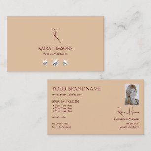 Modern Plain Beige with Monogram Photo and Jewels Business Card