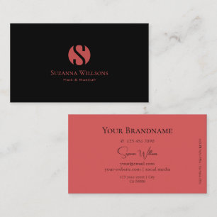 Modern Plain Black and Indian Red with Monogram Business Card