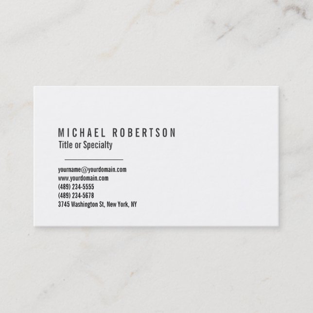 Modern Plain Black White Clean Business Card (Front)