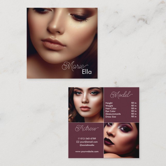 Modern Plain Burgundy Comp Card Photo Template (Front/Back)