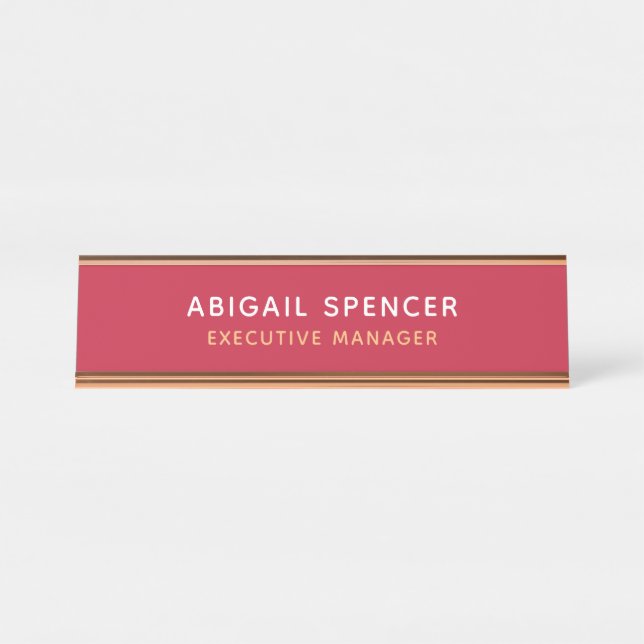 Modern Plain Classy Professional Cardinal Red Desk Name Plate (Front)