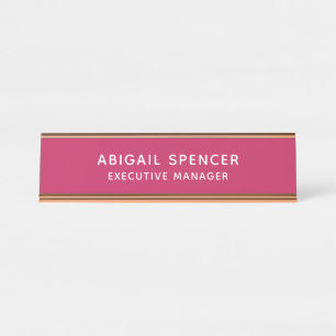 Modern Plain Classy Professional Rose Red Desk Name Plate