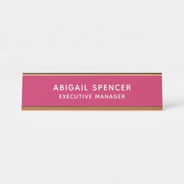Modern Plain Classy Professional Rose Red Desk Name Plate (Front)