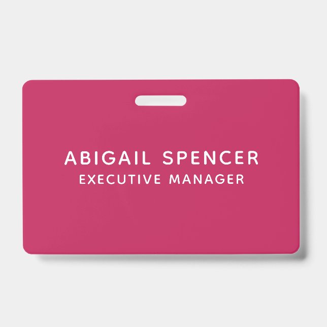 Modern Plain Classy Professional Rose Red ID Badge (Front)