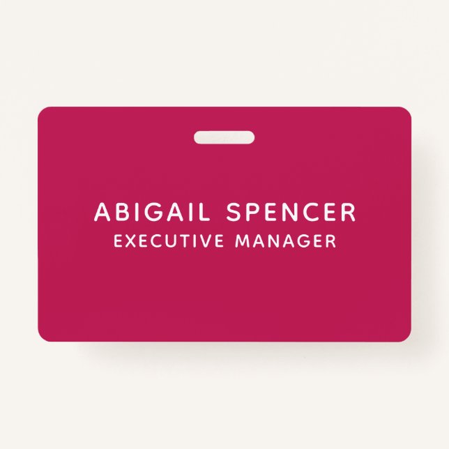 Modern Plain Classy Professional Rose Red ID Badge (Front)