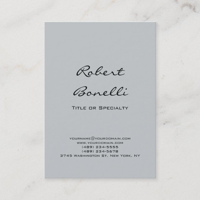 Modern Plain Grey Calligraphy Business Card (Front)