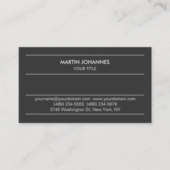 Modern Plain Grey Professional Business Card (Front)