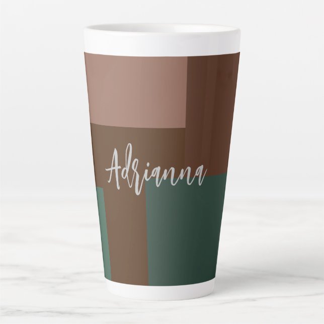Modern Plain Handwritten Own Name Brown Green Latte Mug (Front)