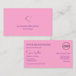 Modern Plain Light Pink with Monogram and Logo Business Card