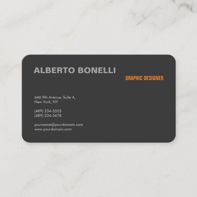 Modern Plain Minimalist Grey Professional Elegant Business Card (Front)