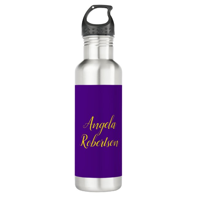 Modern plain minimalist name indigo blue yellow 710 ml water bottle (Front)