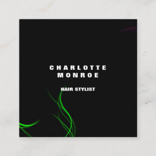 Modern Plain Minimalist Professional Black Green Square Business Card