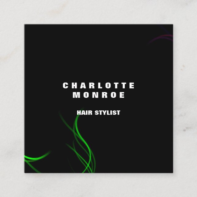 Modern Plain Minimalist Professional Black Green Square Business Card (Front)