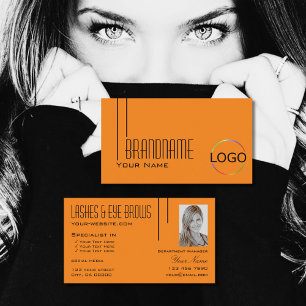 Modern Plain Orange with Logo & Photo Professional Business Card