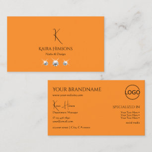 Modern Plain Orange with Monogram Logo and Jewels Business Card