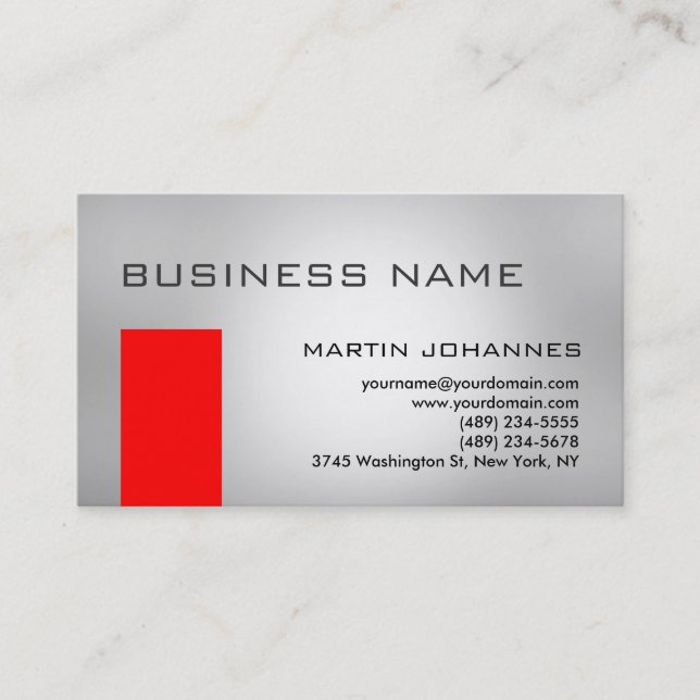 Modern Plain Red Grey Business Card (Front)
