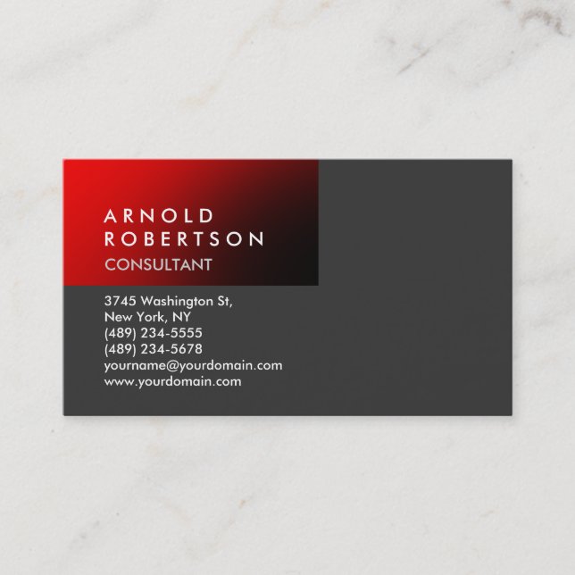 Modern Plain Red Grey Trendy Business Card (Front)