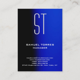 Modern plain simple black blue monogram business card