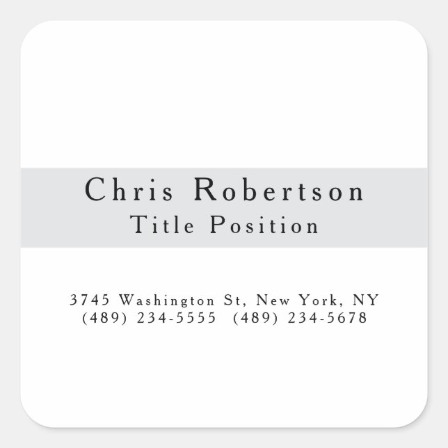 Modern Plain Simple Black Grey White Minimalist Square Sticker (Front)