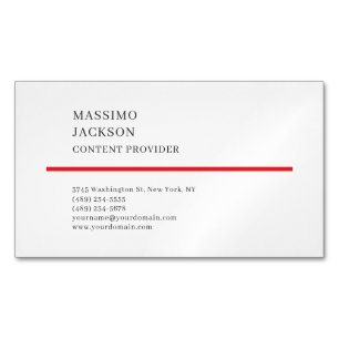 Modern Plain Simple Black Red White Minimalist  Magnetic Business Card
