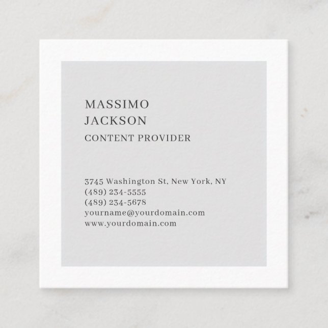 Modern Plain Simple Black White Grey Minimalist  Square Business Card (Front)