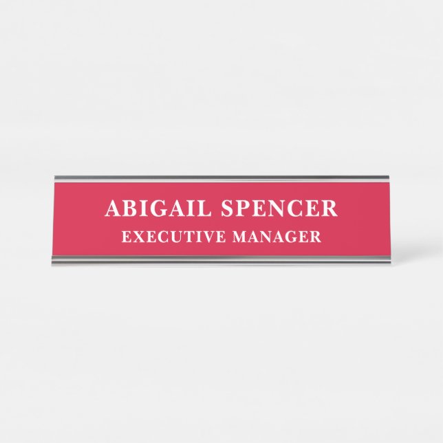 Modern Plain Simple Cherry Red Professional Desk Name Plate (Front)