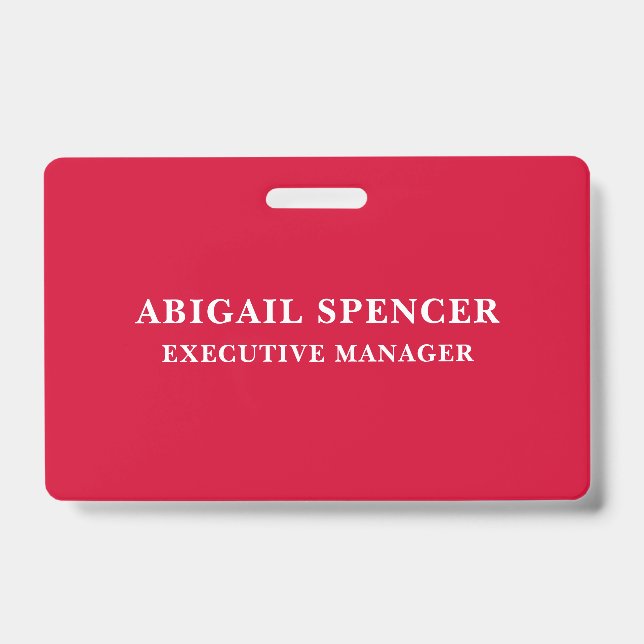 Modern Plain Simple Cherry Red Professional ID Badge (Front)