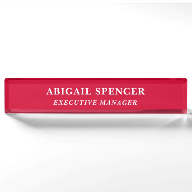 Modern Plain Simple Cherry Red Professional Nameplate (Front)