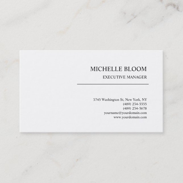Modern Plain Simple Minimalist Black & White Business Card (Front)