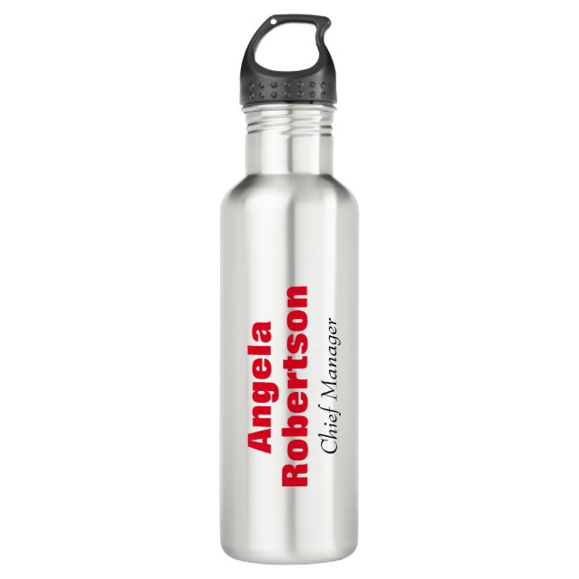 Modern plain simple minimalist red white add name 710 ml water bottle (Front)