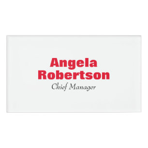 Modern plain simple minimalist red white add name tag